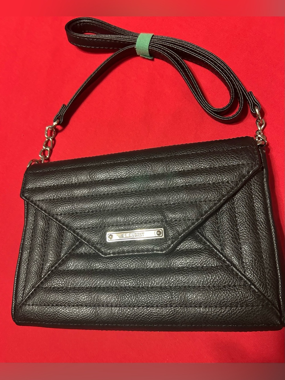 Nine West Black Quilted Envelope Crossbody with Chain Accent